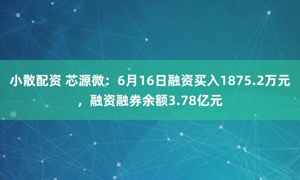 小散配资 芯源微：6月16日融资买入1875.2万元，融资融券余额3.78亿元